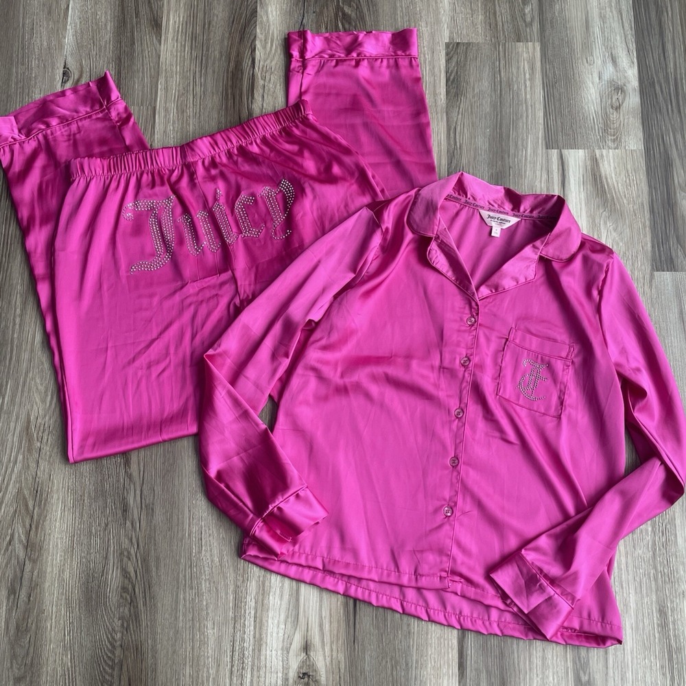 Juicy Couture Women's Satin Pjs Sleepwear Button Down Pink Size S Y2K Retro